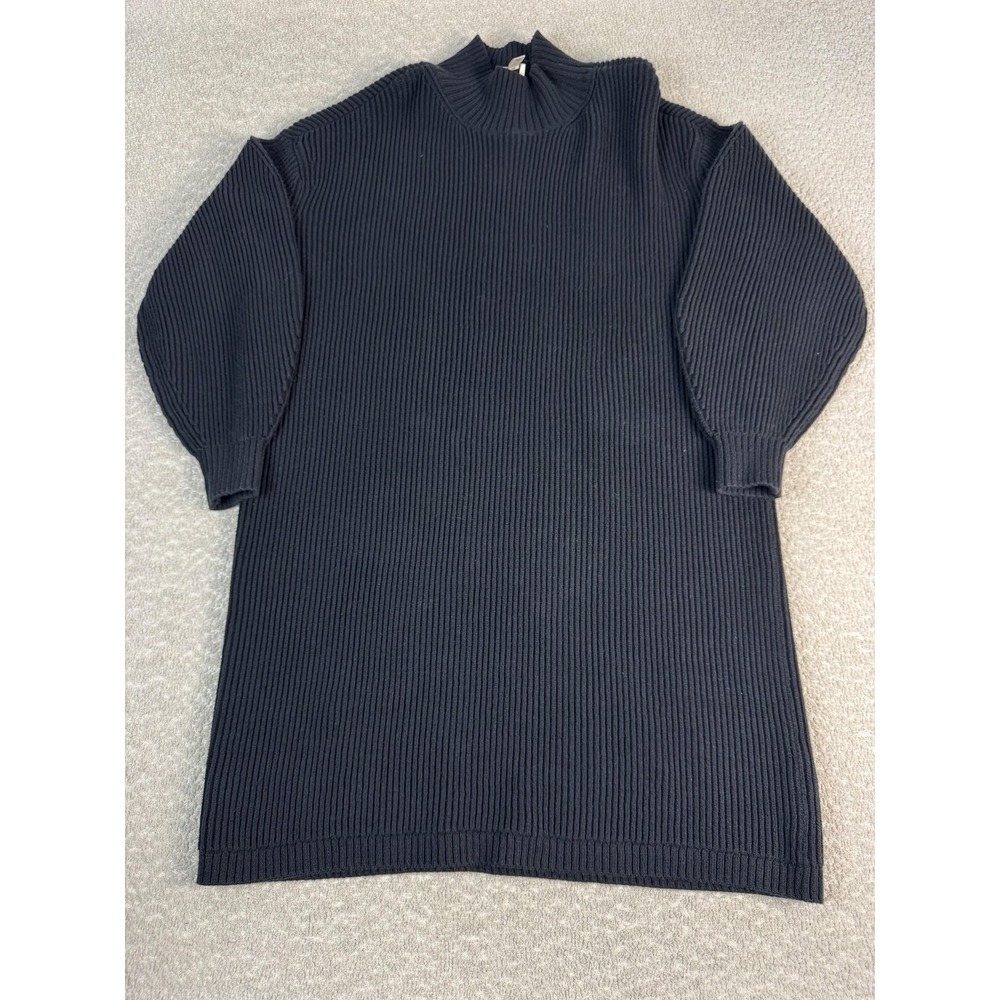 Maeve Sweater Dress Womens‎ Small Black Ribbed Mock Neck Balloon Sleeve Mini